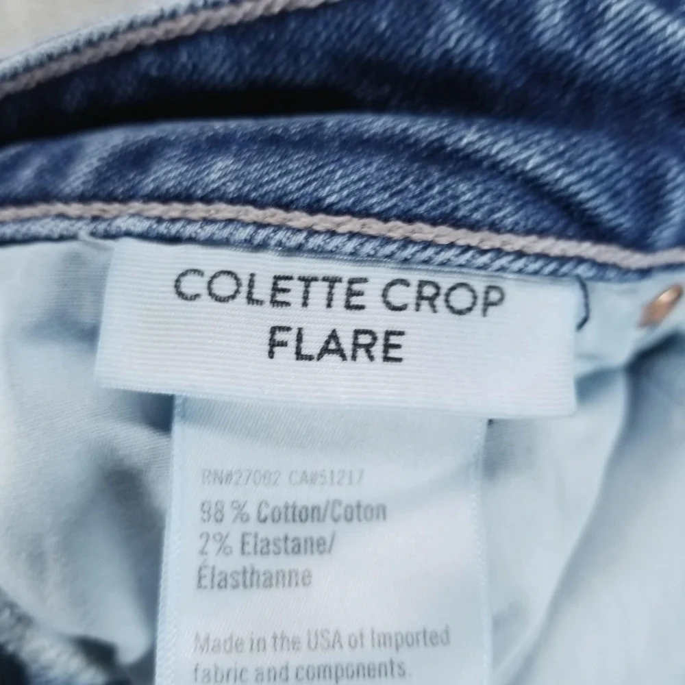 Paige Jeans Womens 30 Blue Colette Crop Flare Mid Rise Raw Fringe Stretch - Picture 4 of 10